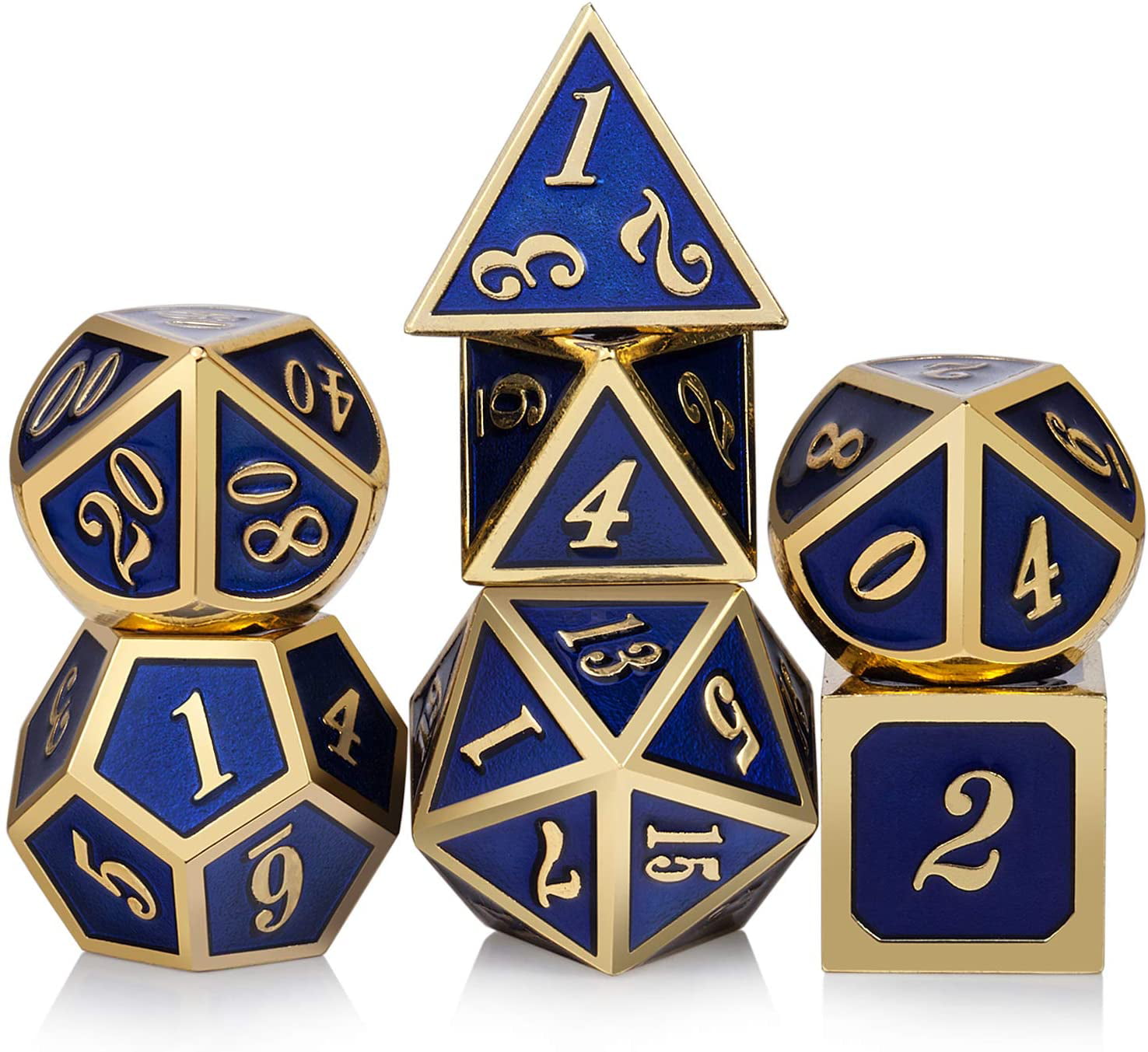 DND Polyhedral Metal Dice Set D&D 7pcs with Storage Bag for Dungeons and Dragons RPG MTG Table Games Pathfinder Shadowrun-Black with Gold Number 