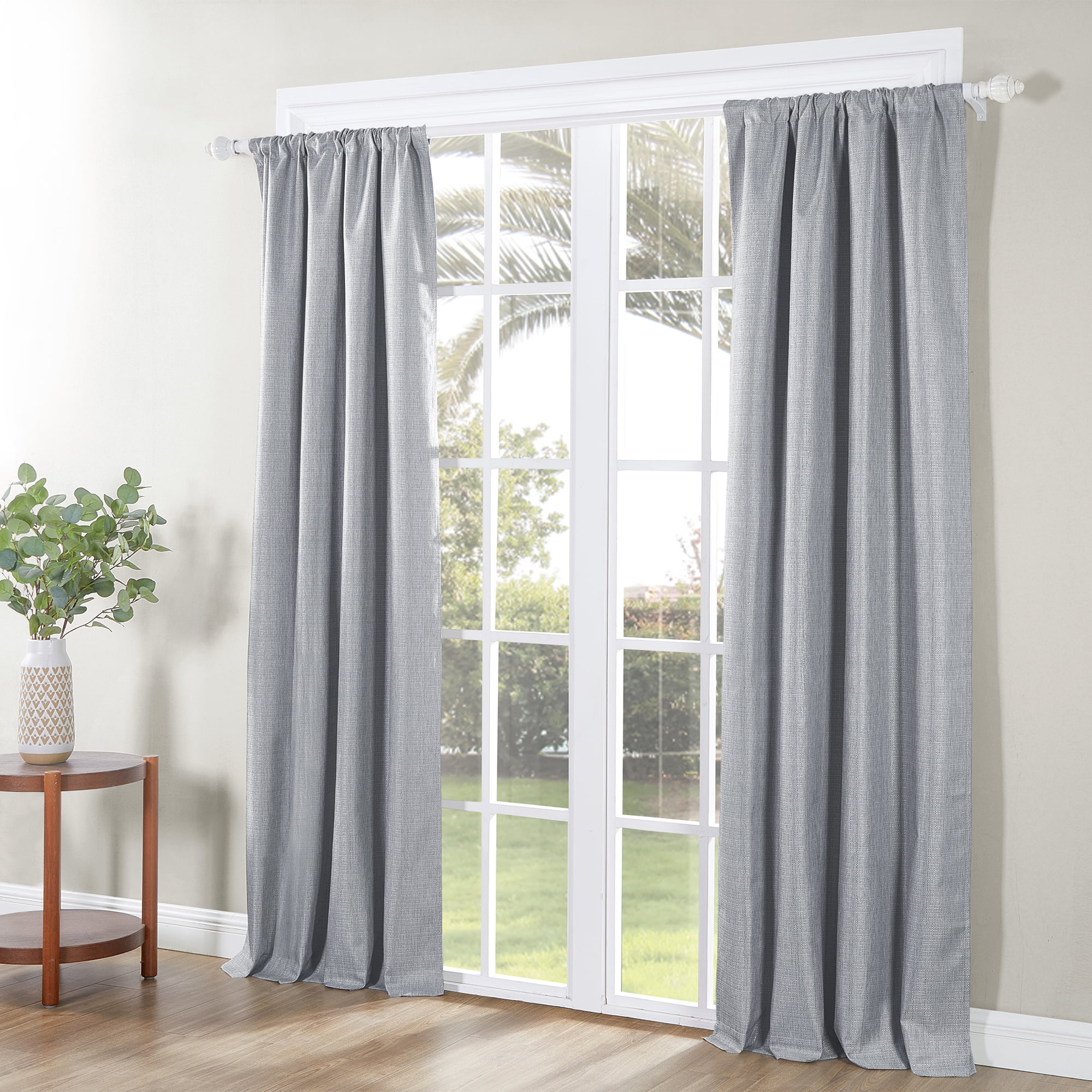 Ecologee Textured 100% Blackout Indoor Curtains 2 Pack Panel Set - 100% Recycled, Gray, 40" W x 63" L