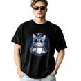 thumbnail image 1 of T-Shirts for Men, Cat Coffee Crew Neck Cotton T-Shirt Men's Short Sleeve, 1 of 8