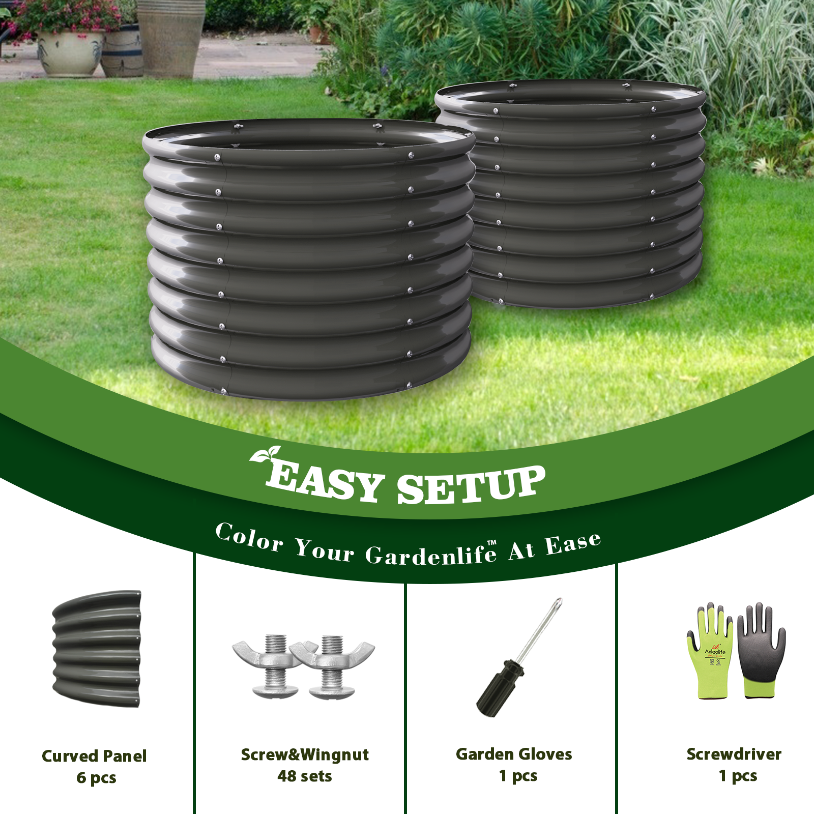 2-Pack 3ft x 24” Tall Galvanized Raised Garden Beds Outdoor, Round Metal Planter Box for Planting Vegetables Flowers Herb, Anti-Rust & Easy-Setup, Quartz Grey