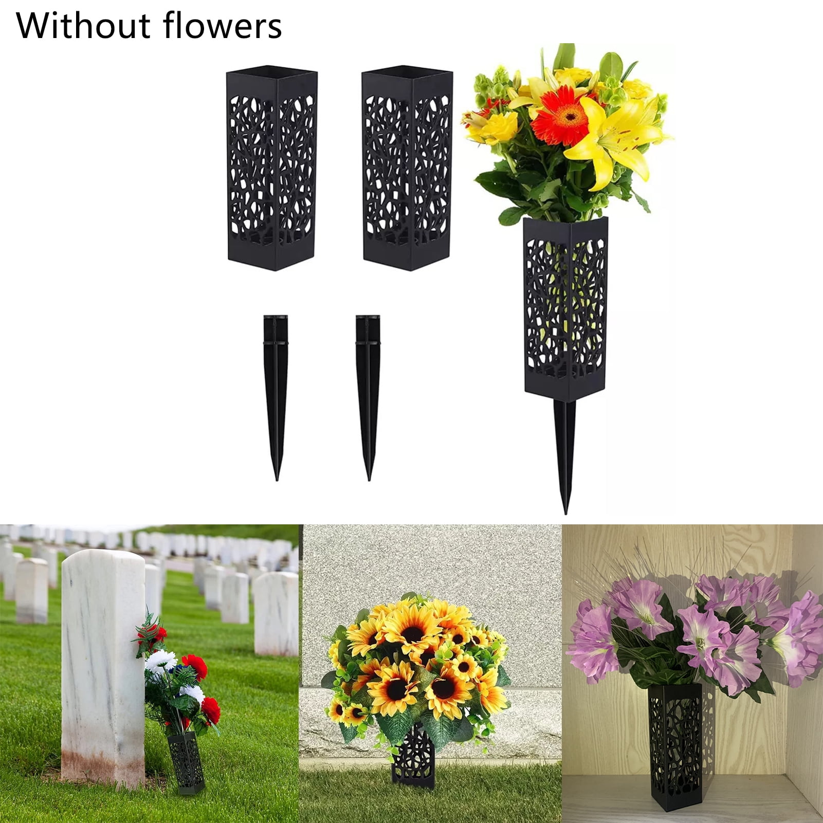 4-pack 10.2" Stake In Ground Cemetery Grave Fluted Flower Vases Holder 