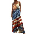 thumbnail image 6 of Delliss Womens 4th Of July Plus Size Wide Leg Overalls Button Independence Day Print Outfits Jumpsuit, 6 of 8