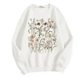 thumbnail image 4 of Women's Oversized Sweatshirts Spring Fall Trendy Casual Floral Printed Round Neck Long Sleeved Sportswear Pullover Hoodless Loose Sweatshirt Pullover Top White-S, 4 of 5