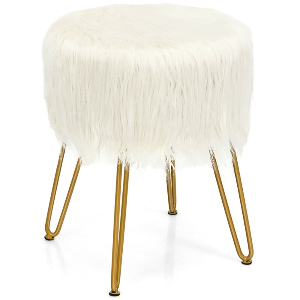 Finihen Faux Fur Vanity Stool Chair, Footstool Ottoman, Fluffy Chair with with Metal Legs, Makeup Stool, Decorative Furniture Footrest, for Living Room, Bedroom, White Finihen Faux Fur Vanity Stool Chair, Footstool Ottoman, Fluffy Chair with with Metal Legs, Makeup Stool, Decorative Furniture Footrest, for Living Room, Bedroom, White