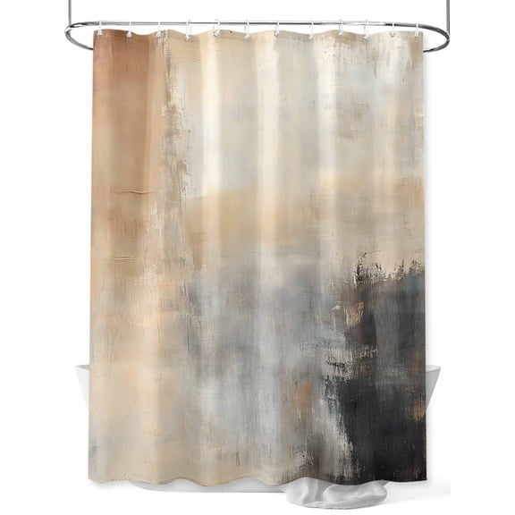 Beige Brown Shower Curtain, Geometric Abstract Art Oil Painting Waterproof Shower Curtain Set with 12 Hooks Lightweight Washable Fabric Shower Curtains for Bathroom 48x72 Inches