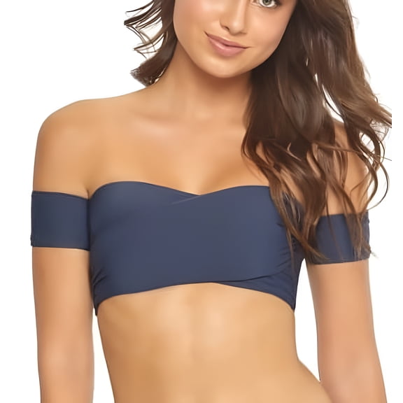PilyQ BLUE Poseidon Layla Off Shoulder Bikini Swim Top, US Large