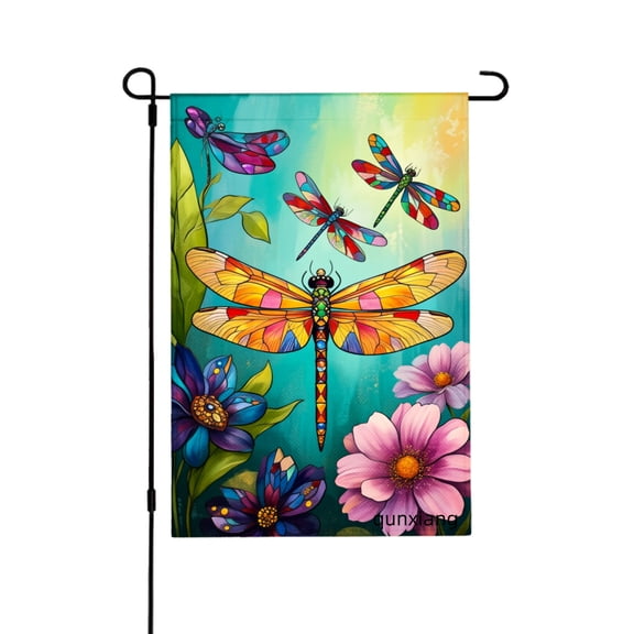 Amhnf Colorful Dragonfly And Flowers Garden Flag For Home Outdoor Garden Yard Decor 12x18 inch