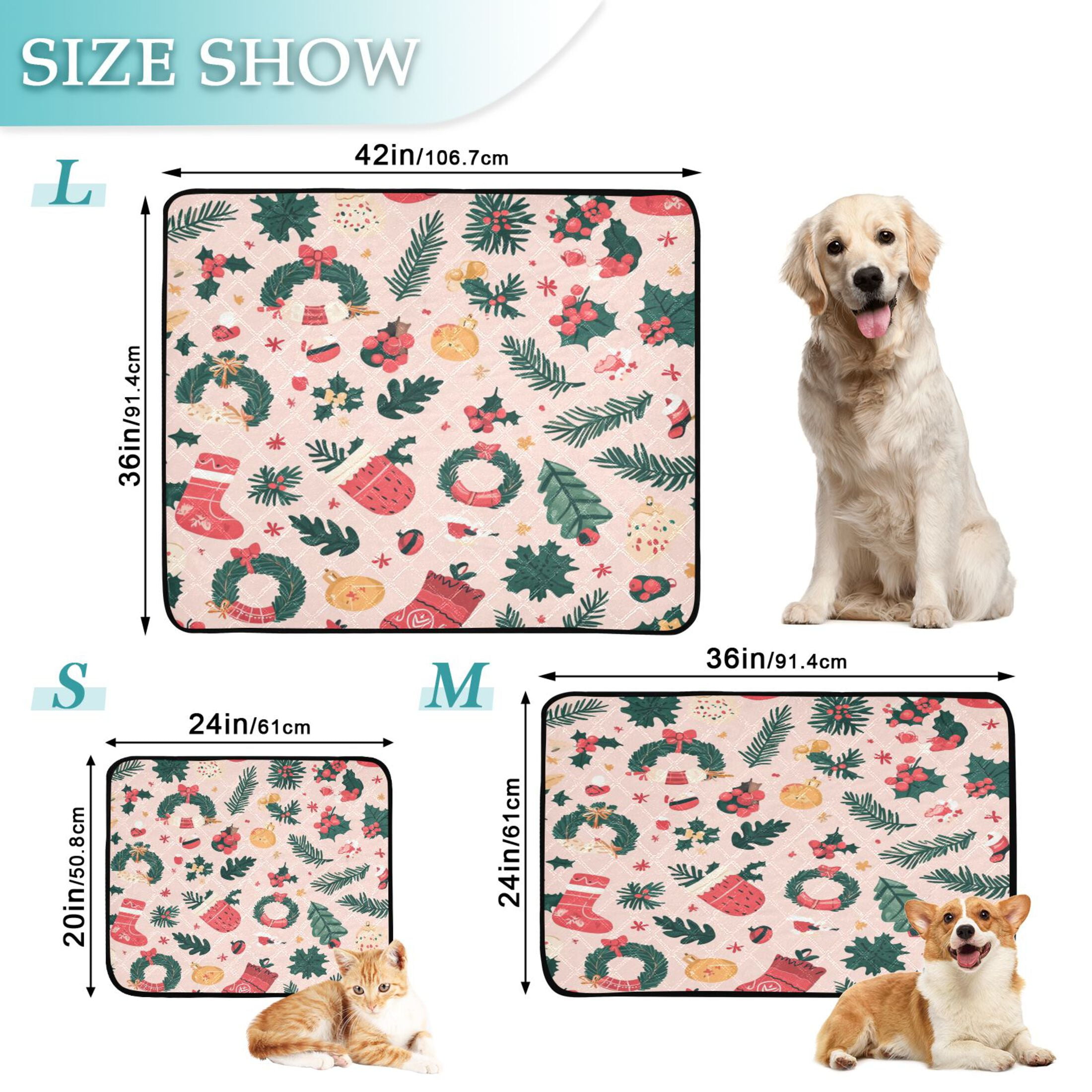 Qxltty A Pattern with Christmas Stockings and Green Leaves Cat litter Pads Pet Set of 3 Diaper Mats Center Anti-leakage Layer Absorbent Soft and Comfortable