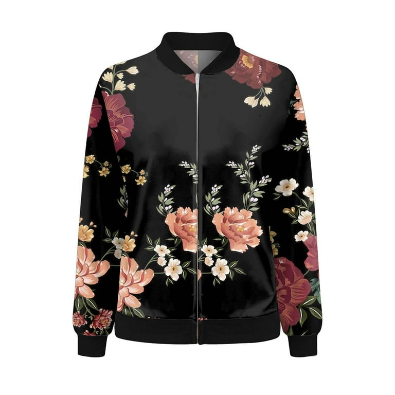 TTUHYWXI Bomber Jacket Women 2025 Floral Zip Up Zipper
