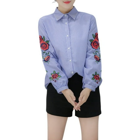 Embroidered Long Sleeve Skirt (EFINNY Elegant Women Embroidered Casual Long Sleeve Office T-shirts Blouses Shirts Tops Plus Size)
