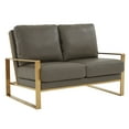 thumbnail image 4 of LeisureMod Loveseat Upholstered in Leather with Gold Stainless Steel Sled Base and Removable Cushions for Modern Home, Living Room, Offices Jefferson Collection in Grey, 4 of 9