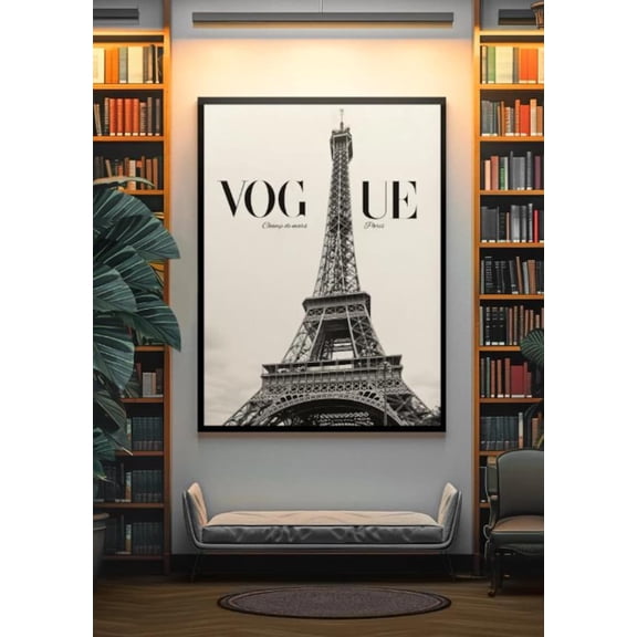 Vogue Eiffel Tower Paris Fashion Rolled Posters, Black White Wall Art 16x24 UNFRAMED