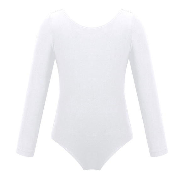 YONGHS Kids Girls Long Sleeve Ballet Dance Leotard Gymnastics Bodysuit Jumpsuit 3-12 White 3