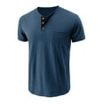 thumbnail image 5 of Men's Spring Summer Retro T-Shirt - Business Casual Travel Buttons O Neck Solid Short Sleeve, 5 of 5
