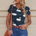 thumbnail image 4 of KLL Women 's Crew Neck Bodysuit Jumpsuits Cartoon Swan Print Short onesies Stretch T Shirts, 4 of 5