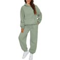 thumbnail image 2 of Womens 2 Piece Outfits Hoodie Sweatsuit Sets Over Sized Sweatshirt Baggy Fall Fashion Sweatpants with Pockets, for Winter Lounge and Casual Activities,Green,M, 2 of 7