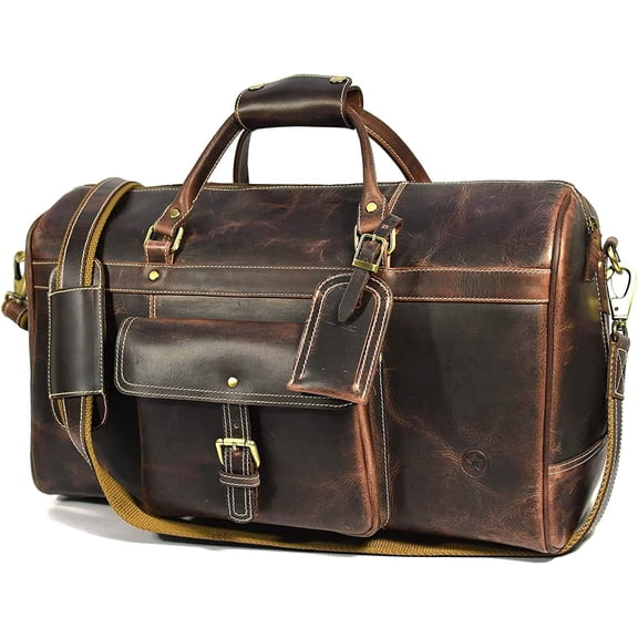 Tuzech Large Duffel Luggage leather Travel Bag Duffel bag Gym Bag Airplane cabin Approved Carry On Overnight Leather Weekender Mens Duffle Bag For Men and Women 20 Inch