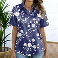 thumbnail image 4 of ASDFVBKG Womens Stain Silk Polo Shirts Collared Long Sleeve Casual Shirts Button Down Fashion Lounge Vintage Floral Print Top for Women Navy M, 4 of 7