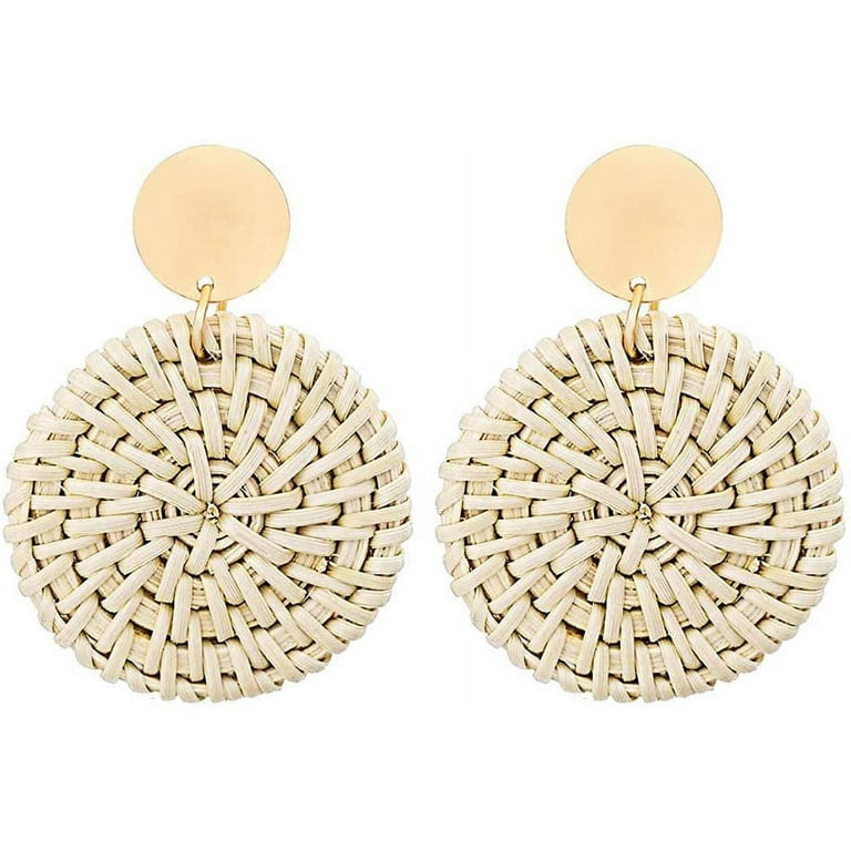 Bohemian Rattan Drop Earrings – Handmade Woven Straw Dangle Earrings For Women, Lightweight & Beachy