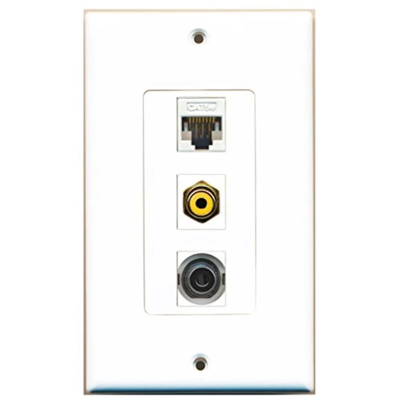 RiteAV - 1 Port RCA Yellow and 1 Port 3.5mm and 1 Port Cat5e Ethernet White Decorative Wall Plate Decorative