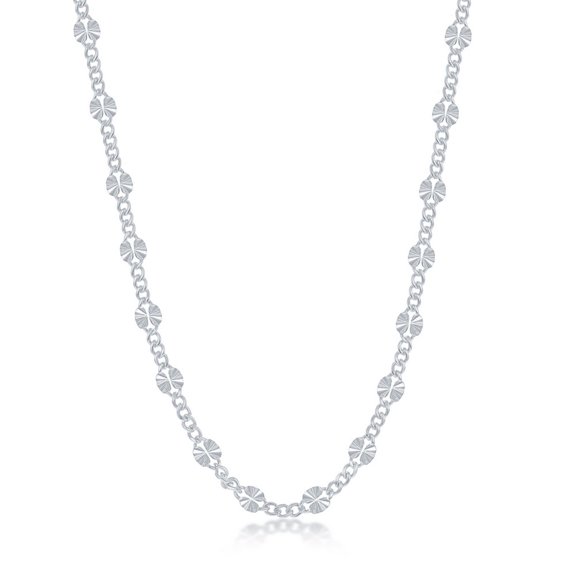 Sterling Silver Italian/Italian Gold Plated Alternating Curb and Diamond-Cut Disc 16’’, 18’’, 20", 24’’ Chain