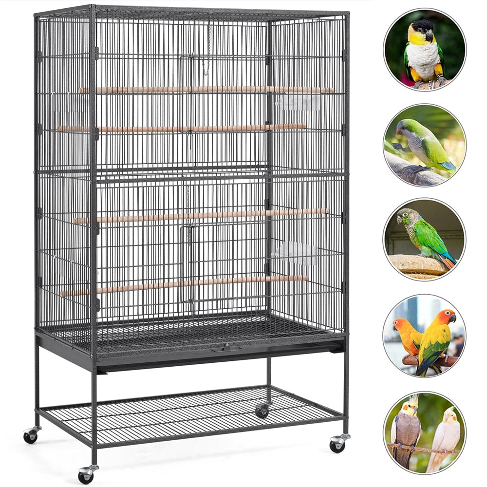 Yaheetech 60.5″ H Rolling Wrought Iron Cage for Parrots, Rats and Sugar Gliders, Black