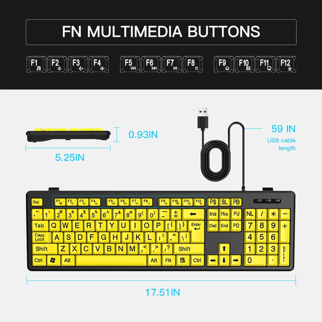 USB LED Keyboard 104Keys, Large Print Computer Keyboard Suitable for Elderly and Visually Perfect for Seniors Use