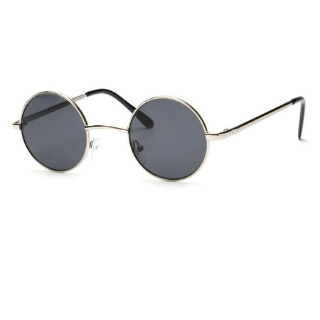 Blue Gold Mirror Lens Round Circle Metal Frame Medium Size Men Womens Sunglasses