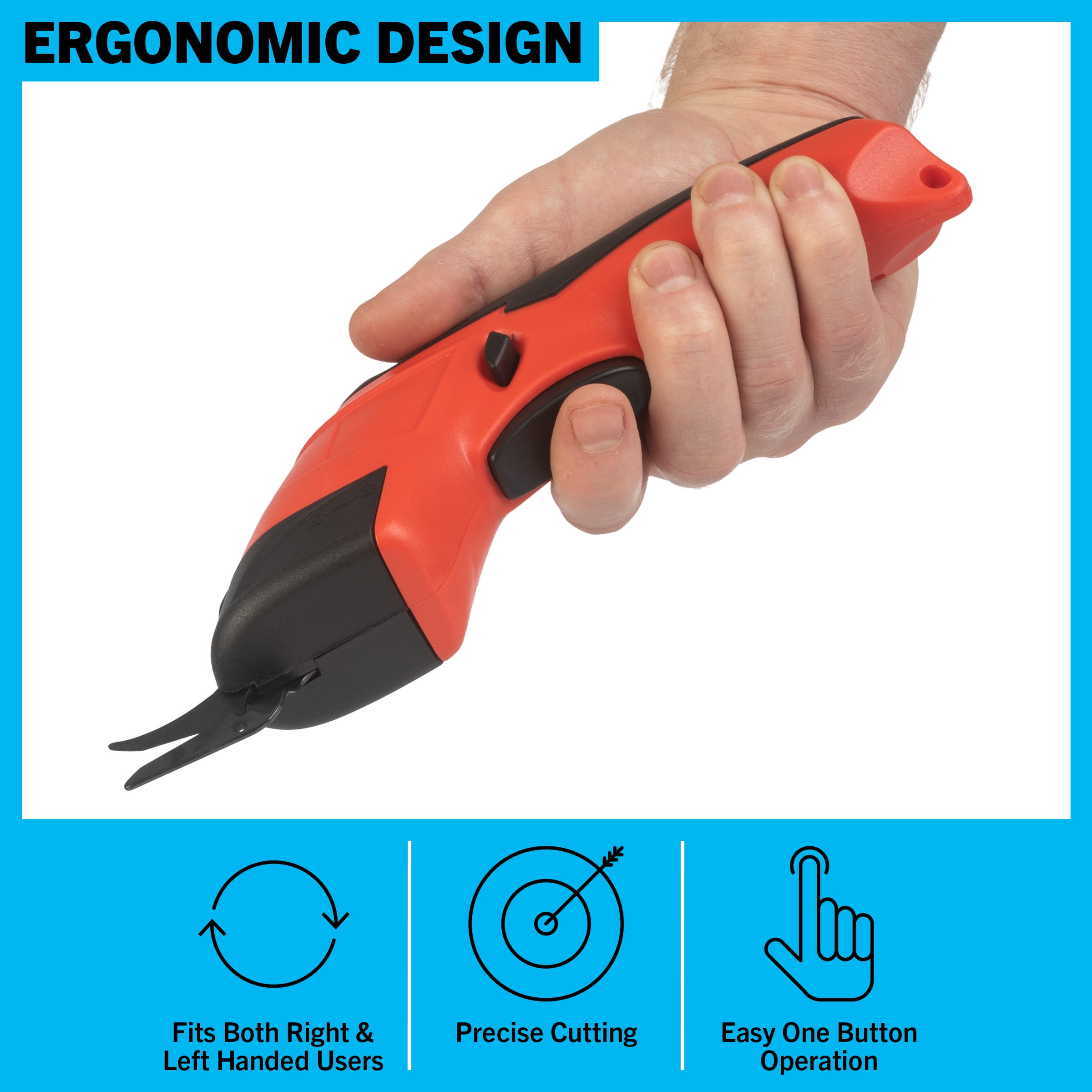 Stalwart Cordless Electric Scissors with 3.6V Rechargeable Battery - Cardboard Cutter Tool, 2 Blades and Standard Power Cord, Red