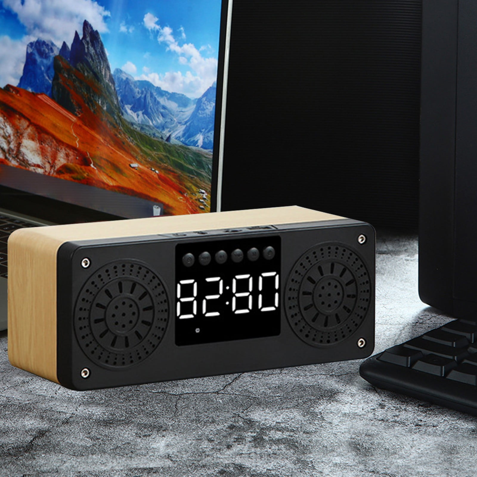 maho A10 Wooden Clock Multi-function Bluetooth Audio U Disk Card Gift Gift Mobile Phone Computer Speaker Bluetooth Speaker for Gift, Shower, Party, Home, Travel