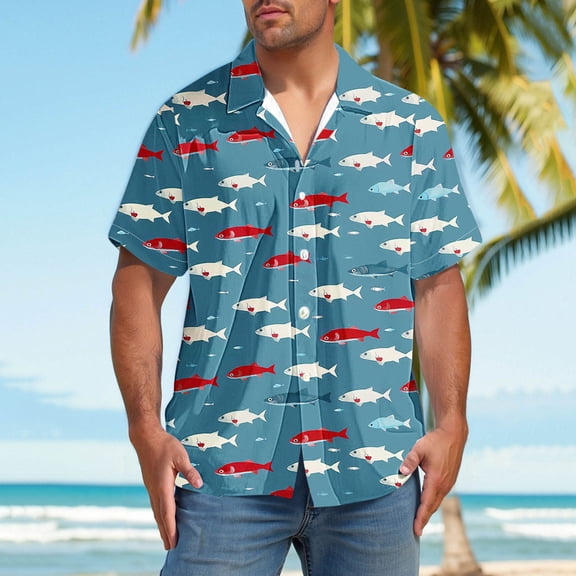 SGFCWSX Mens Hawaiian Shirt Printed Short Sleeve Button Up Casual Tropical Beach Shirt for Summer Vacation Blue Size 2XL