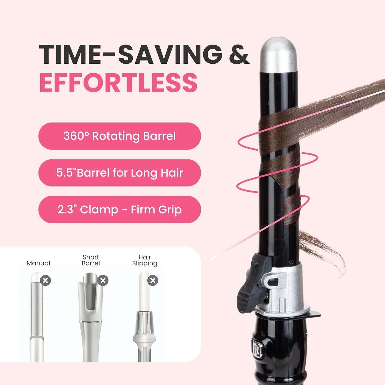 Automatic Rotating Curling Iron, 1.1-Inch Auto Hair Curler with 4 Temperature Settings & LCD Display, Anti-Scald & Dual Voltage