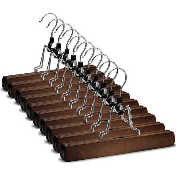 Zober HighGrade Wooden Pants Hangers with Clip, 10 Pack, Vintage Wood