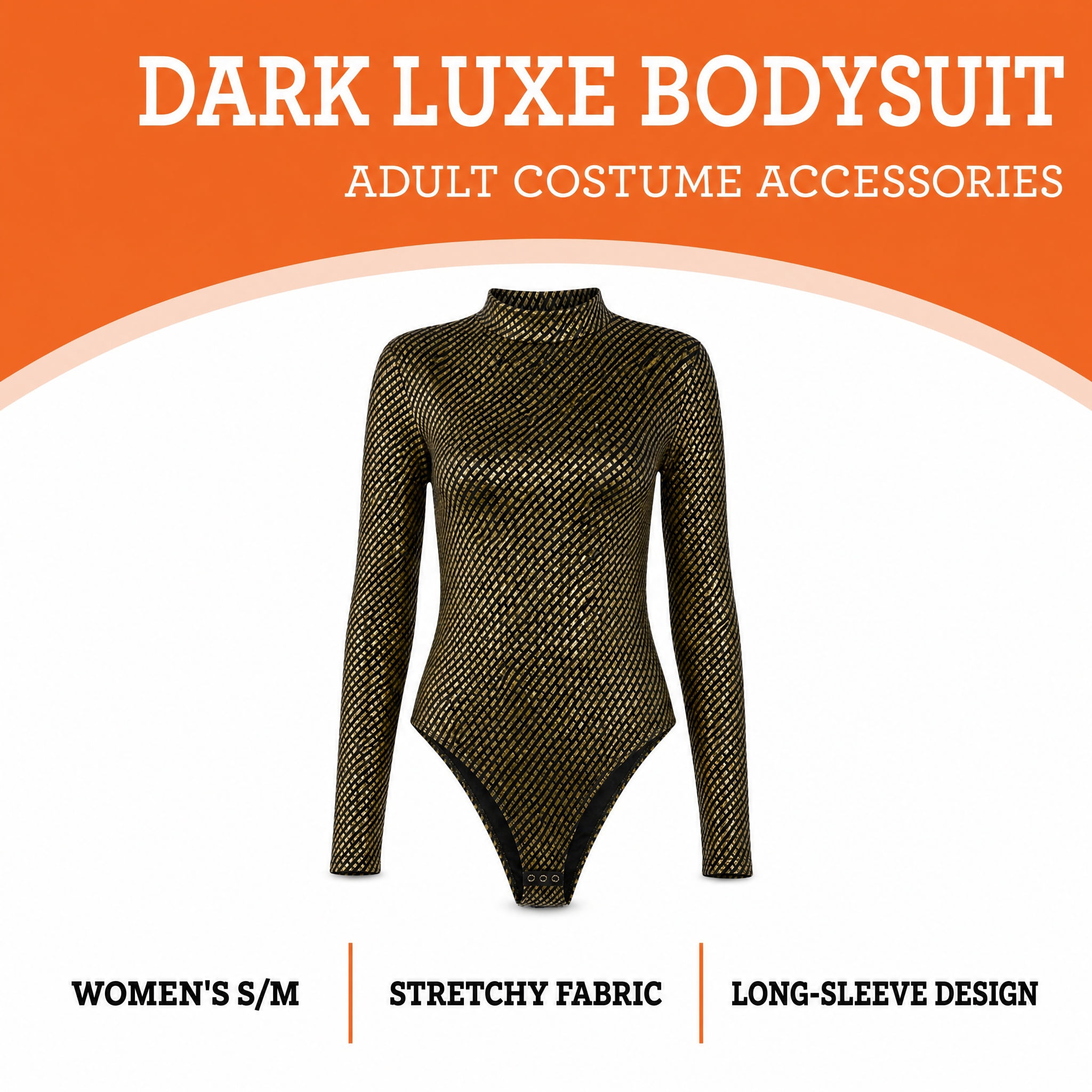 Dark Luxe Bodysuit Costume Accessory for Adults, Black and Gold, S-M, Halloween by Way To Celebrate