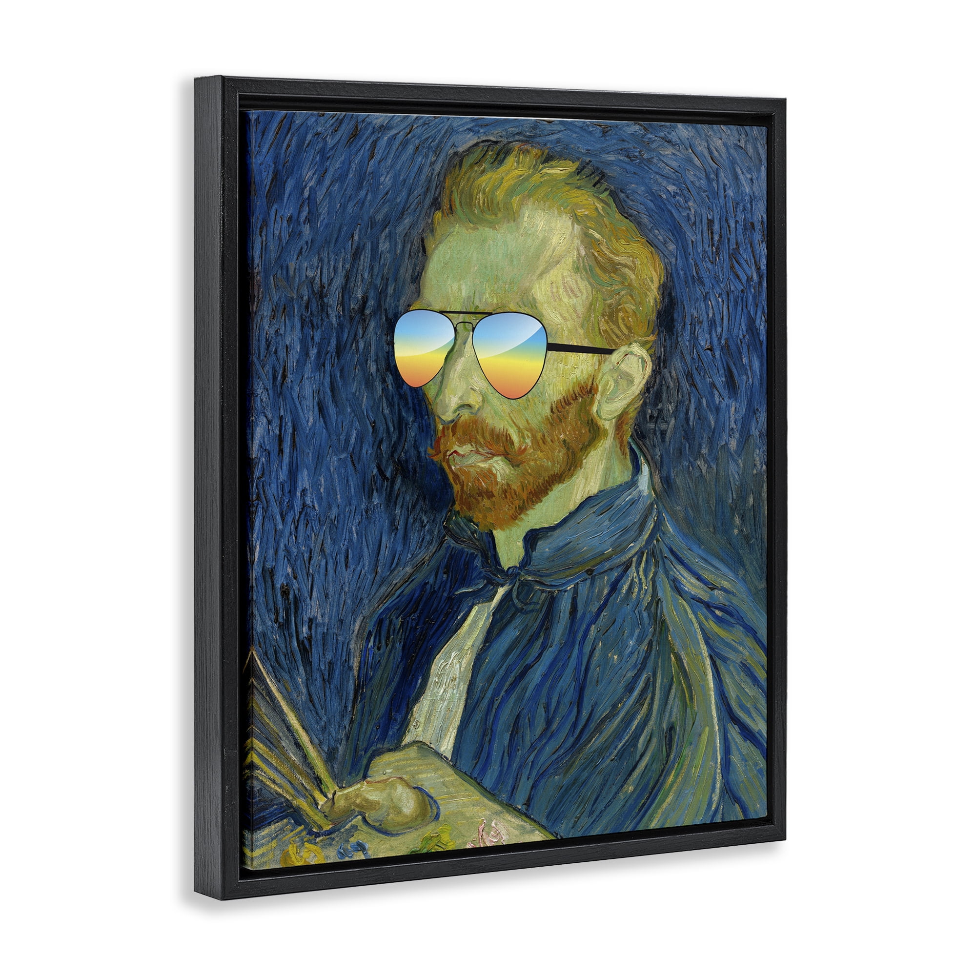 Funny Van Gogh Sunglasses Black Framed Floater Canvas Wall Art, design by Masters Redux