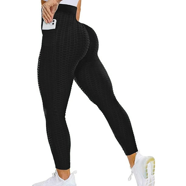 Fittoo Tiktok Leggings Pockets Booty Yoga Pants High Waisted Honeycomb Ruched Butt Lift Textured