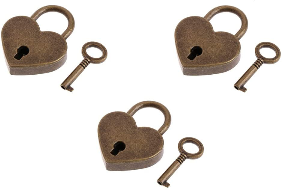 3pcs Mini Metal Heart Shape Luggage Case Bags Gym Locker Padlock Lock With Key 