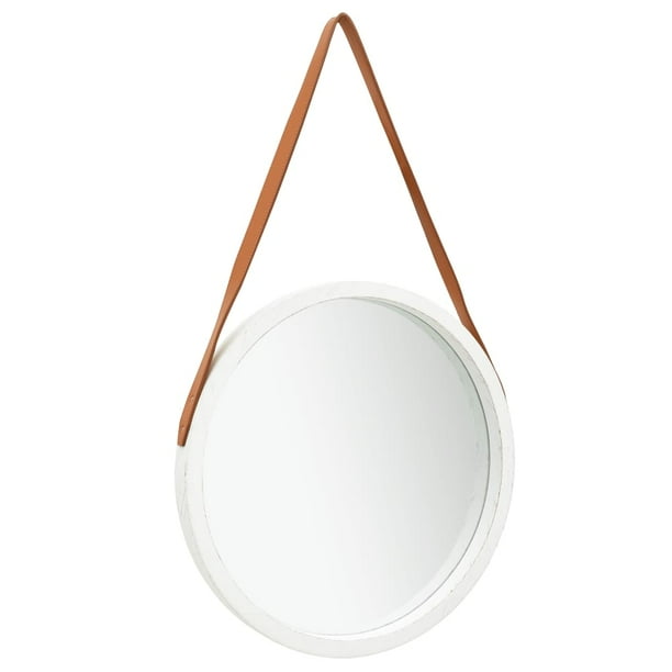 Wall Mirror With Strap 16 7 White Mirrors Material Faux Leather Paulownia Wood And Glass Walmart Com Walmart Com