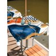 thumbnail image 2 of Square Outdoor Tablecloth with Umbrella Hole Orange Blue Boho Outside Table Cloth Waterproof Patio Table Cover Ethnic Abstract Geometric Striped Zipper Tablecloths for Picnic Party Camping 60x60 Inch, 2 of 8