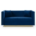 thumbnail image 6 of Contemporary Vertical Channel Tufted Velvet Sofa Loveseat Modern Upholstered 2 Seater Couch for Living Room Apartment with 2 Pillows (Blue), 6 of 6