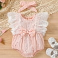 thumbnail image 2 of XAOWF Infant Girls Cute Romper Lace Ruffle Sleeves Fashion Polka Dot Printed Lightweight Soft Bodysuit With Bow Headband Relaxed Fit Stylish Rompers 0-3 Months, 2 of 9