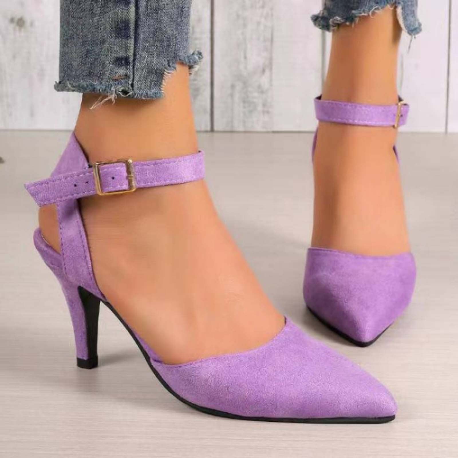 Miluxas Closed Toe Ankle Strap Heels Clearance Women Pumps Pointed Toe Heeled Sandals for Women Stiletto Wedding Dress Shoes Purple 9.5 43 Walmart