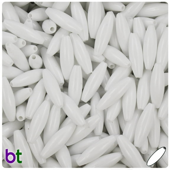 BeadTin Bright White Opaque 19mm Spaghetti Plastic Beads (150pcs)