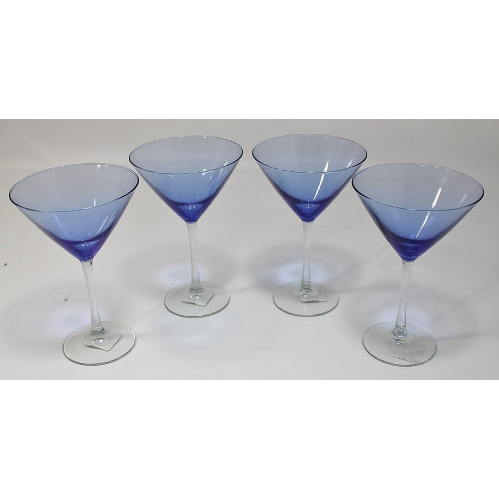 Cobalt/Royal Blue, Clear Stem, TwoTone Martini Glasses Set of 4, 12
