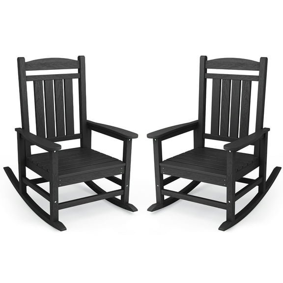 SERWALL Outdoor Rocking Chair Set of 2, HDPE Patio Rocker for Lawn, Porch, Black