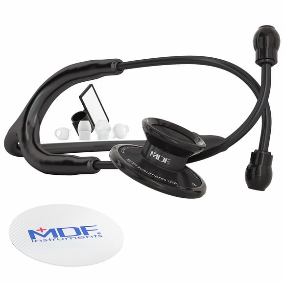 MDF Instruments, Acoustica Lightweight Stethoscope for Doctors, Nurses, Students, Home Health Use, Adult, Dual Head, Black Tube, Black Chestpiece-Hea