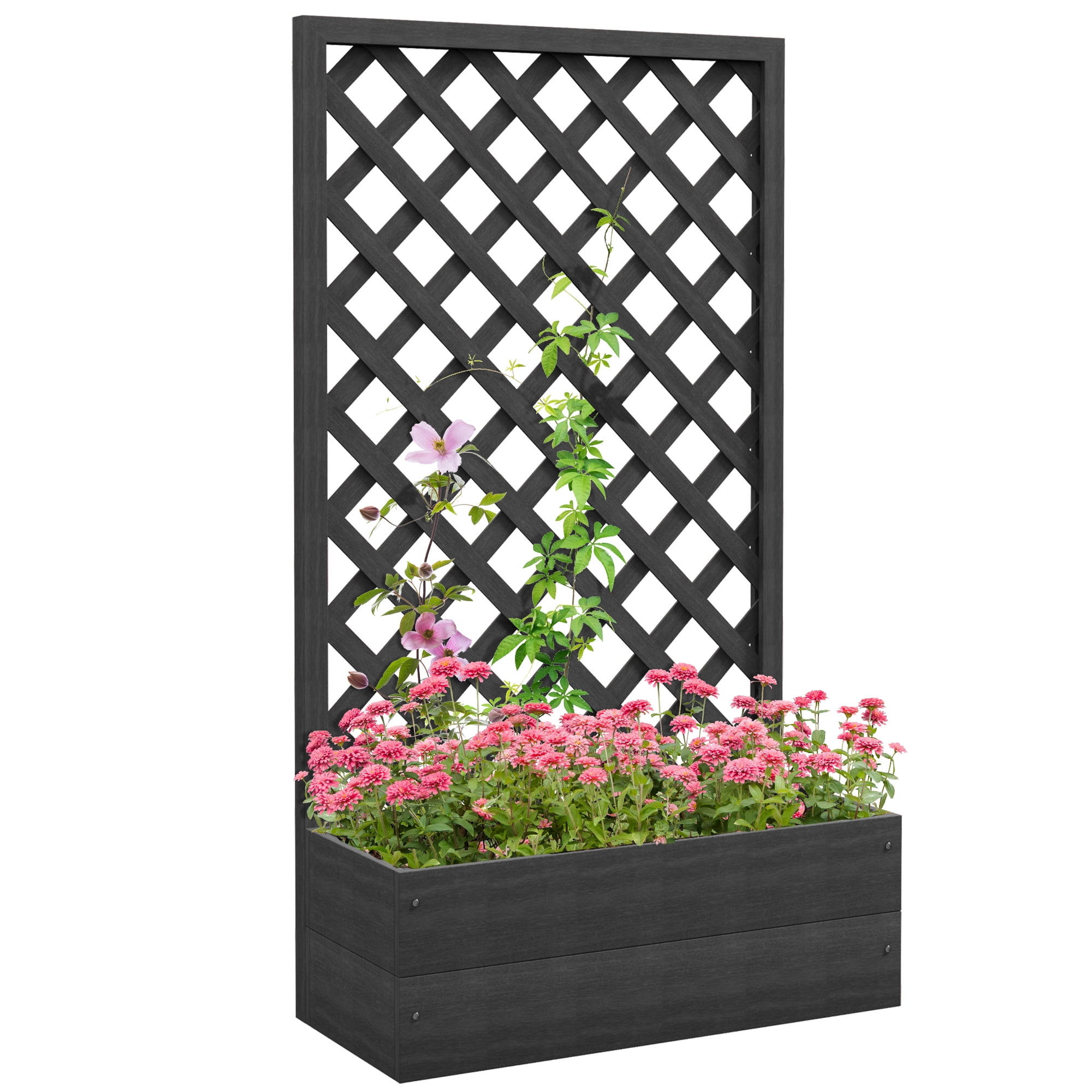 Outsunny Raised Garden Bed w/ Lattice Trellis Planter Box, Black