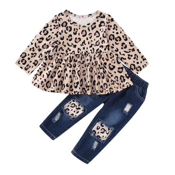 Toddler Girls Clothes 2T Infant Girl Outfit Baby 3T Fall Winter Cute Floral Shirt Tops Denim Ripped Jeans Long Pant Set Gift 2PC Stuff