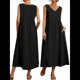 thumbnail image 2 of Vestido de Verano para Mujer 2025, Sin Mangas, Cuello en V, Informal, Escalonado, con Bolsillos Negro XXL, 2 of 7