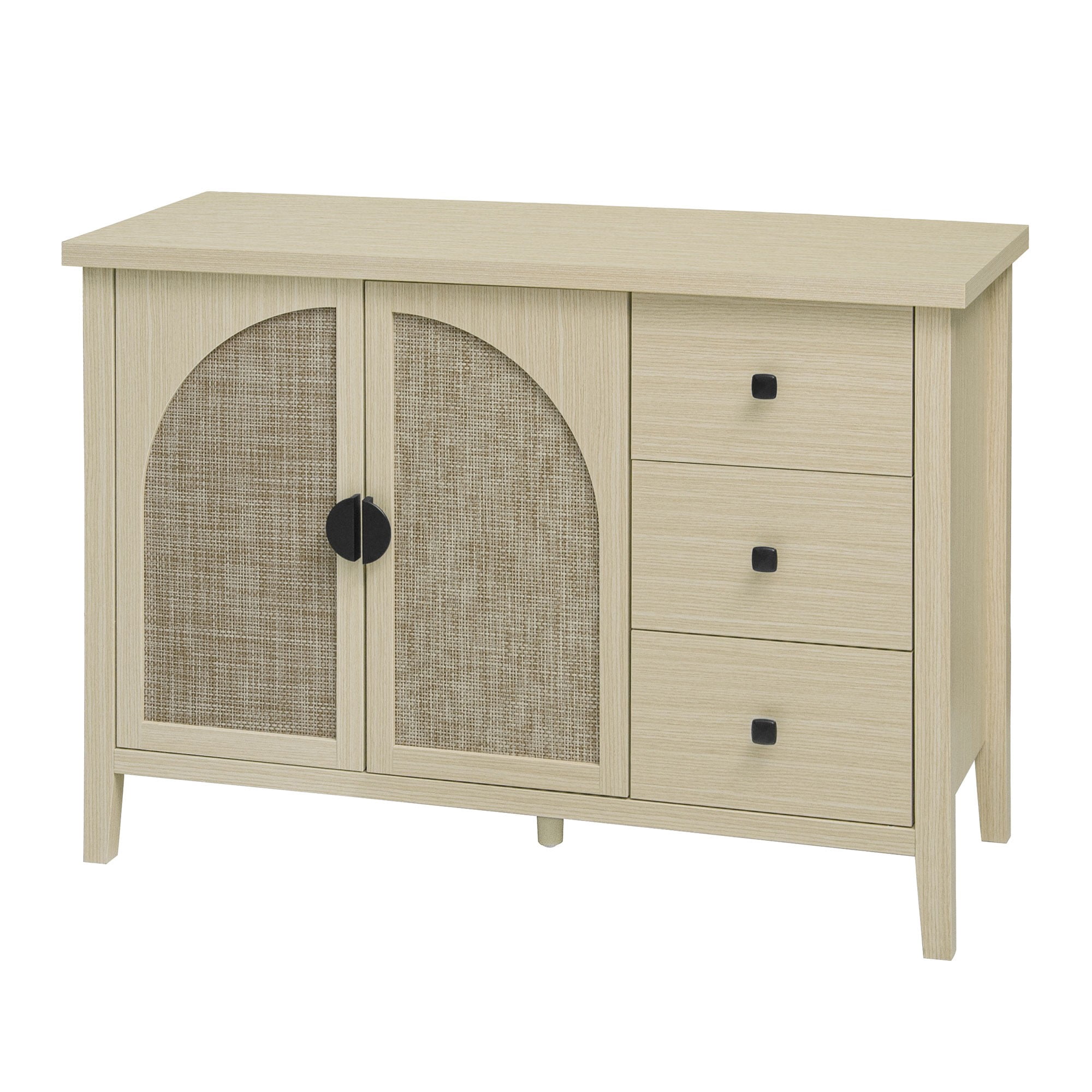 BSHTI Rattan 2-Door 3-Drawer Cabinet – Natural Farmhouse Storage Cabinet with Adjustable Shelves, Anti-Tip Safety, for Bedroom, Living Room, Study, Brown